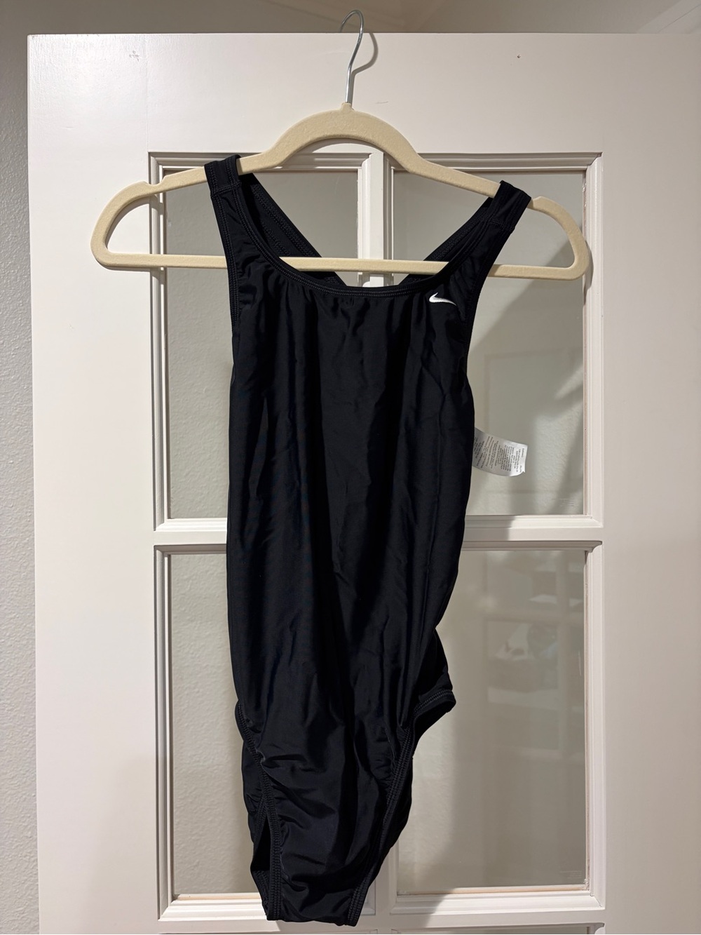 Nike Black Athletic One-Piece Swimsuit with White Swoosh
